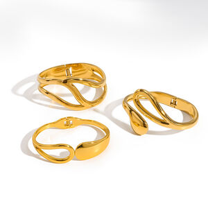 Pulseras Tipo Brazalete Para Mujer, De Acero Inoxidable, Impermeables, Color Dorado, Con Forma Geométrica Sencilla. h5 Imagen4
