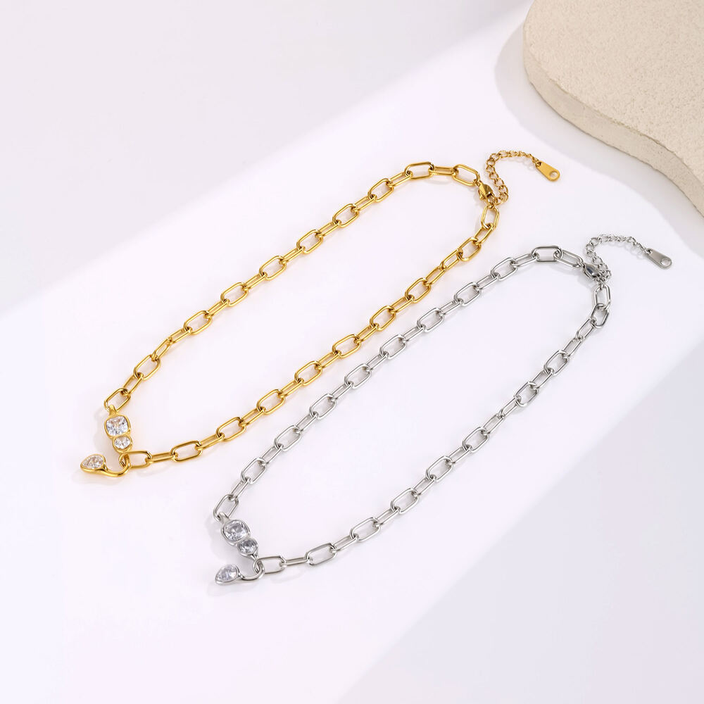Eenvoudige Serie Casual Ketting Met Onregelmatige Vorm, Roestvrij Staal, Waterdicht, Goudkleurige Zirkonia, Damesketting h5Afbeelding4