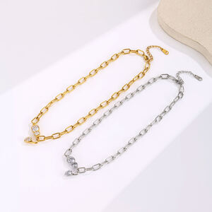 Eenvoudige Serie Casual Ketting Met Onregelmatige Vorm, Roestvrij Staal, Waterdicht, Goudkleurige Zirkonia, Damesketting h5 Afbeelding4