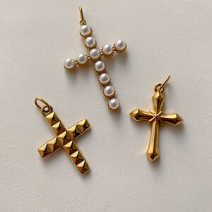 Classic Series Diy Heart Cross Stainless Steel Waterproof Gold Color Artificial Pearl Women's Pendants h5 Picture3