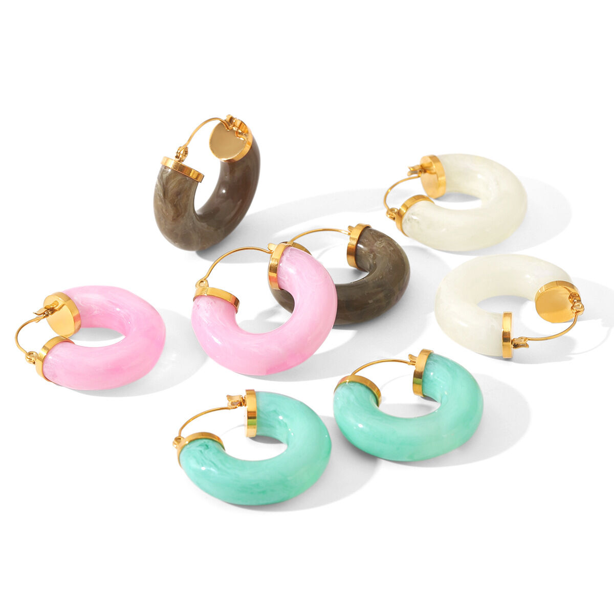 Simple Series Retro Daily Geometric Shape Resin   Gold Color  Women's Hoop Earrings Picture7