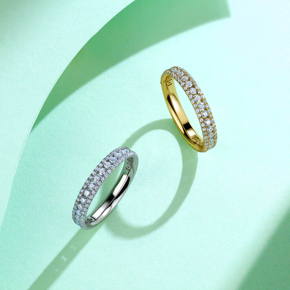 Luxe, eenvoudige, onregelmatige vorm, 925 sterling zilveren, rhodiumkleurige moissanite damesringen met moissanite. h5Afbeelding2