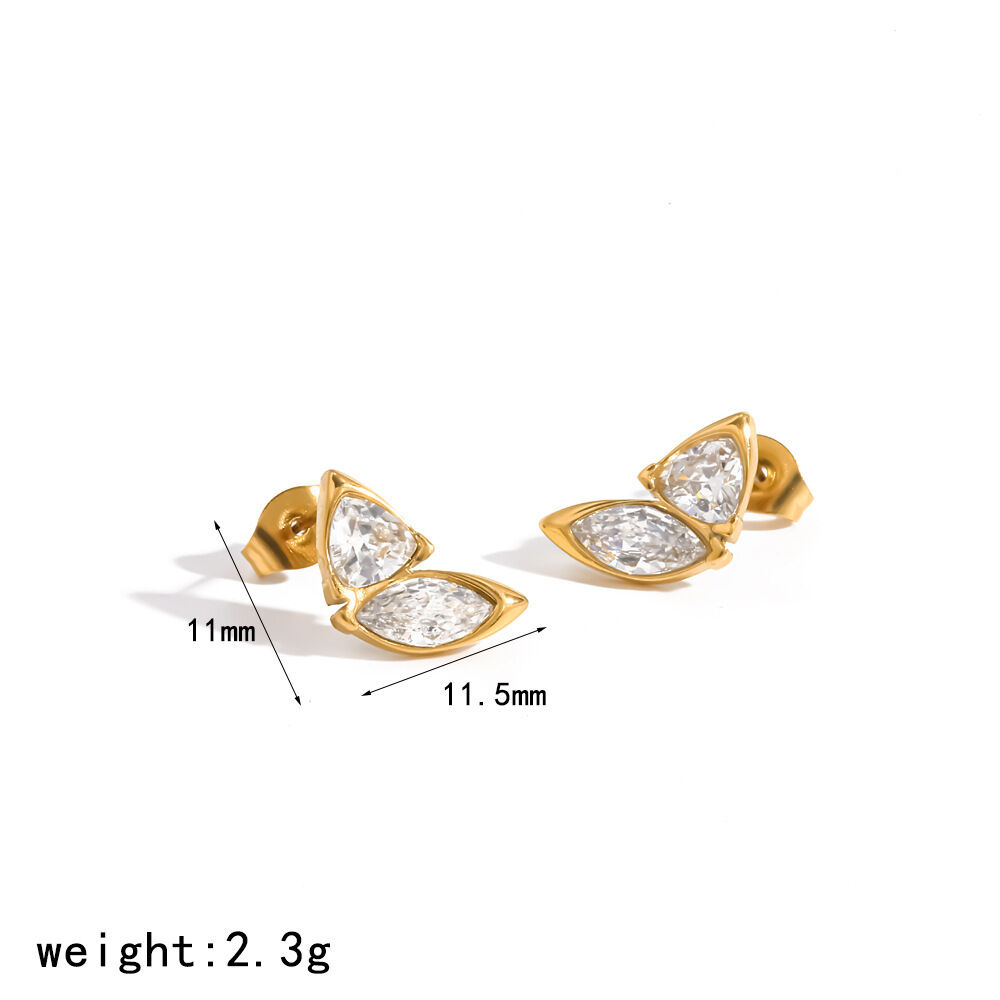 Simple Series Geometric Shape Stainless Steel Waterproof Gold Color Rhinestone Women's Stud Earrings