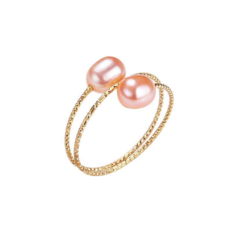Simple Series Daily Ellipse Shape Freshwater Pearls   Gold Color  Women's Pearl Ring Picture4