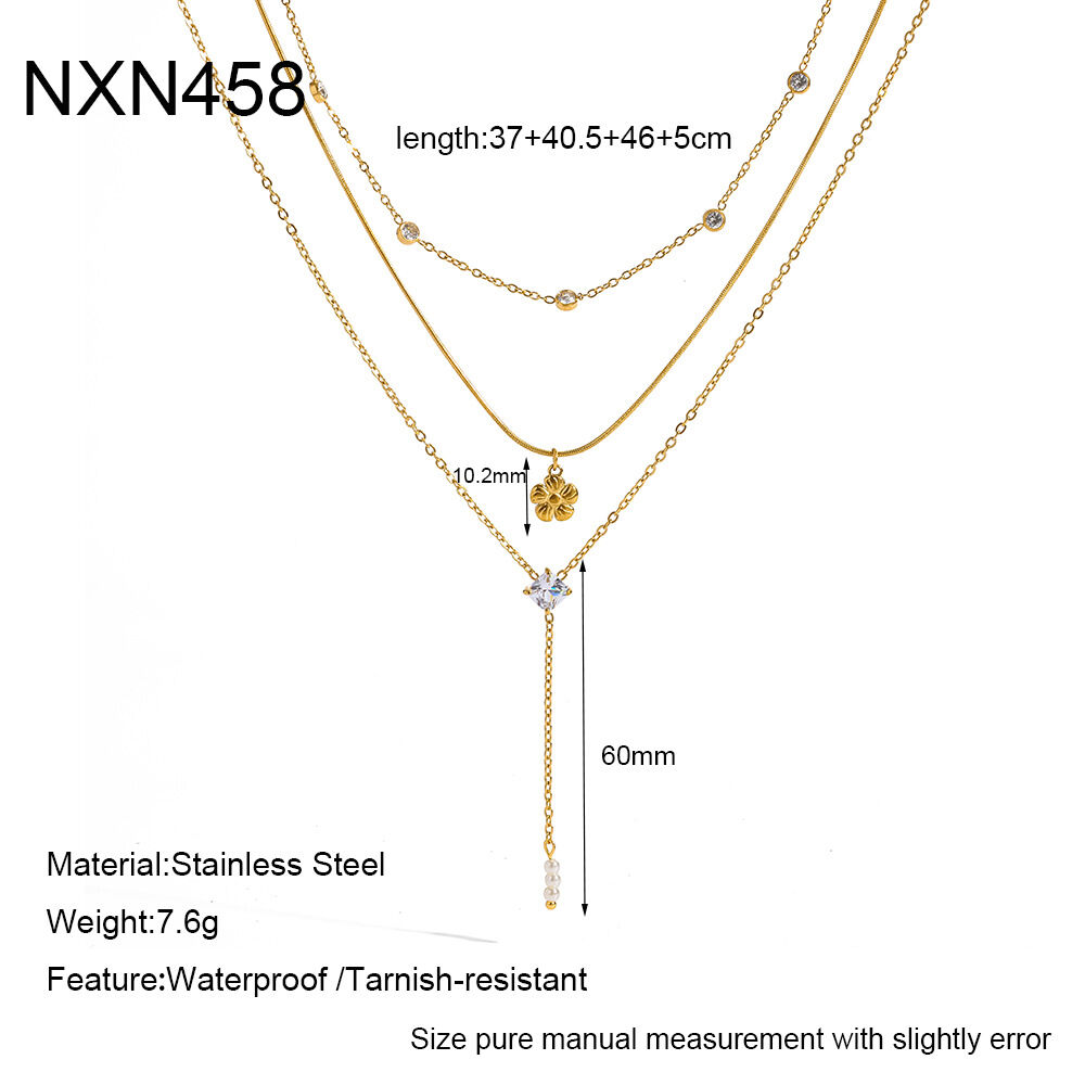 Romantic Series Elegant Flower Stainless Steel Waterproof Gold Color Women's Layered Necklaces