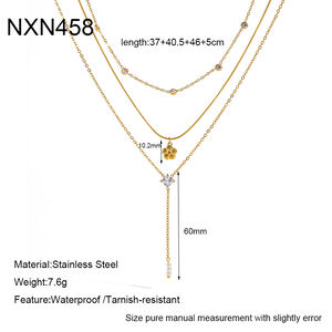 Romantic Series Elegant Flower Stainless Steel Waterproof Gold Color Women's Layered Necklaces h5