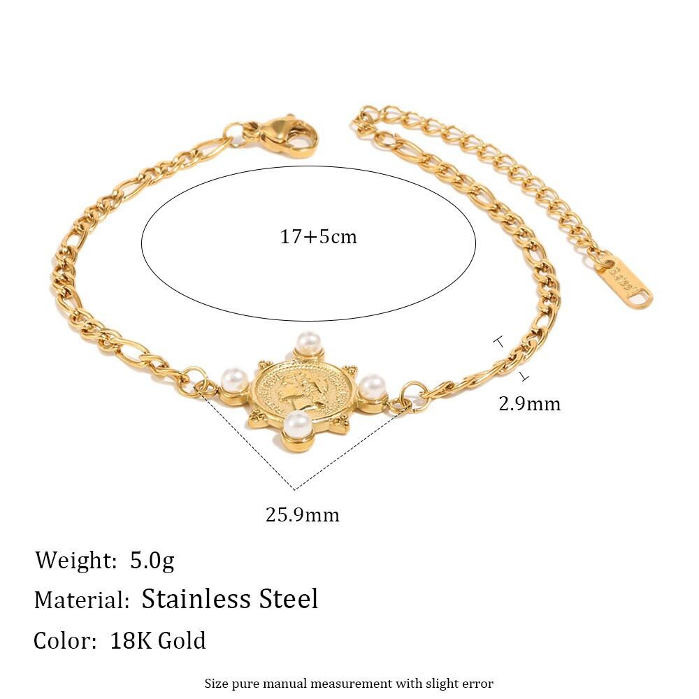Klassische Serie Retro-Figuren Edelstahl Wasserdicht Goldfarbene Künstliche Perlen Halsketten-Sets Für Damen h5 