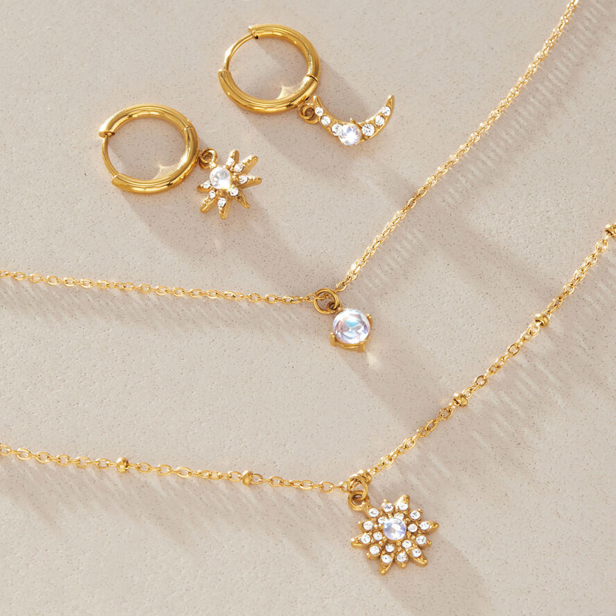 Conjuntos De Collares Para Mujer De La Serie Romántica Retro Sol Y Luna, De Acero Inoxidable, Impermeables Y Color Dorado. h5 Imagen4