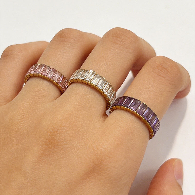 Luxurious Series Geometric Shape Stainless Steel Waterproof Gold Color Zircon Women's Gemstone Rings h5Picture3