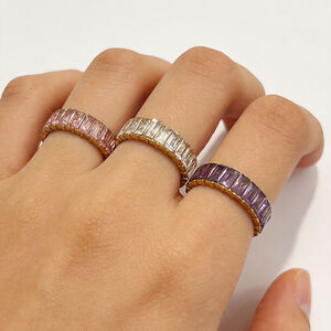 Luxurious Series Geometric Shape Stainless Steel Waterproof Gold Color Zircon Women's Gemstone Rings h5 Picture3