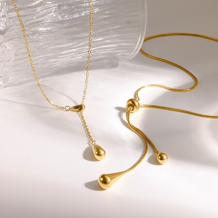 Collares Con Colgante Para Mujer De La Serie Simple Droplet, De Acero Inoxidable, Resistentes Al Agua Y Color Dorado.