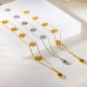Elegant Flower Stainless Steel Waterproof Gold Color Chain Bracelets h5 Picture2