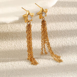 Pendientes Colgantes De Mujer De La Serie Simple, Elegantes, Con Borla En Forma De Estrella, De Acero Inoxidable, Resistentes Al Agua Y Color Dorado. h5 Imagen2