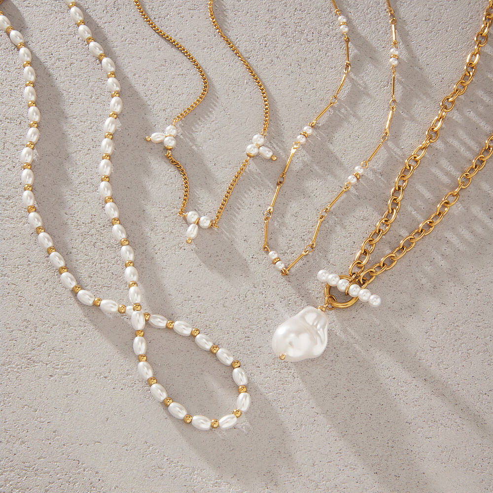 Romantic Series Elegant Irregular Shape Chain Stainless Steel Waterproof Gold Color Women's Beaded Necklaces Picture3