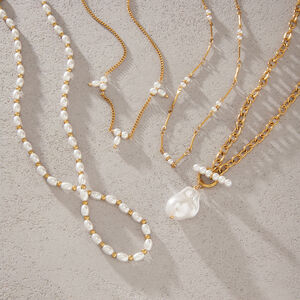 Romantic Series Elegant Irregular Shape Chain Stainless Steel Waterproof Gold Color Women's Beaded Necklaces h5 Picture3