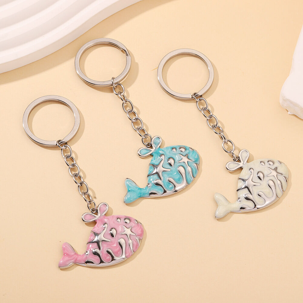 Porte-clés en alliage représentant un poisson mignon et mignon, style océanique, de la série Simple. Image3
