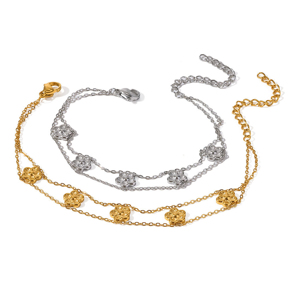 Flower Stainless Steel Waterproof Gold Color Women's Chain Bracelets h5 Picture4