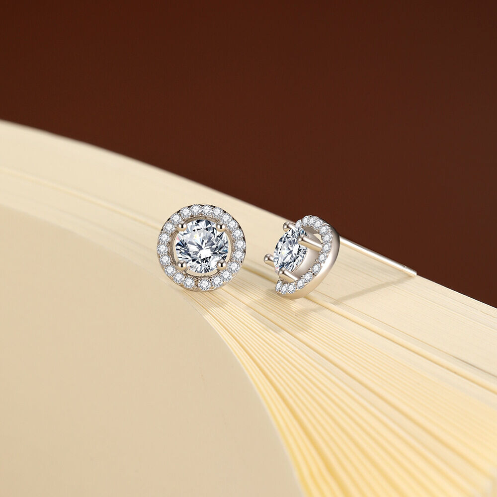 Luxurious Series Simple Circle 925 Sterling Silver Color Rhodium Plating Women's Moissanite Earrings h5 Picture2