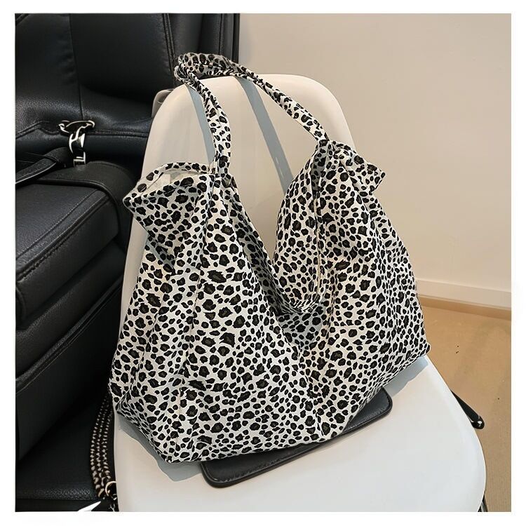 Borse tote da donna in tela con stampa leopardata, stile casual 2