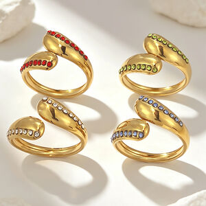 Simple Stainless Steel Waterproof Gold Color Rhinestone Women's Gemstone Rings h5 Picture3