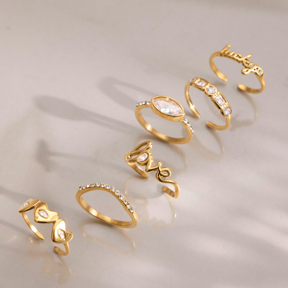 Simple Series Elegant Letter Irregular Shape Heart Stainless Steel Waterproof Gold Color Statement Rings h5Picture2