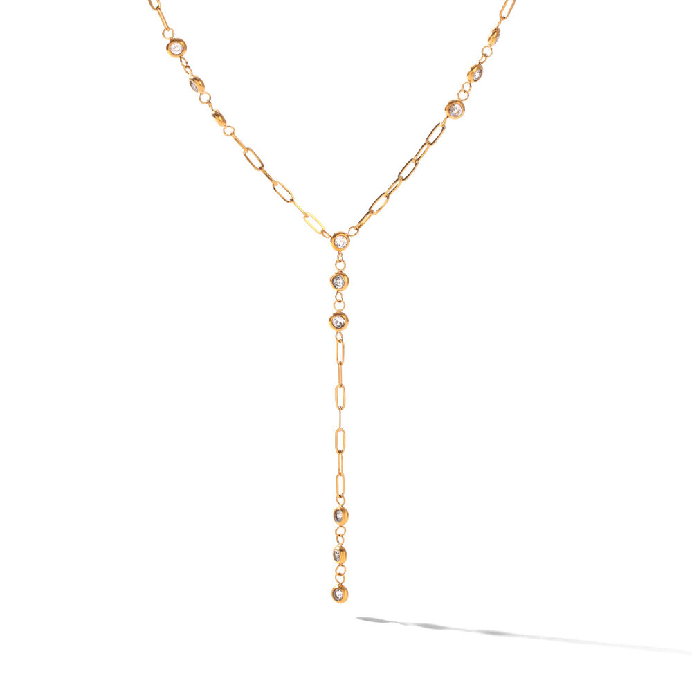 Collana Con Pendente Da Donna Simple Series Daily Circle In Acciaio Inossidabile Impermeabile Color Oro Con Zirconi h5Immagine6