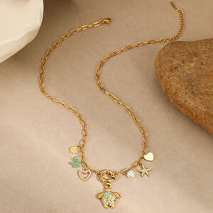 Ensembles De Bijoux Pour Femmes En Acier Inoxydable Étanches, Motif Poisson, Étoile De Mer Et Corail, Collection Romantique h5 Image2