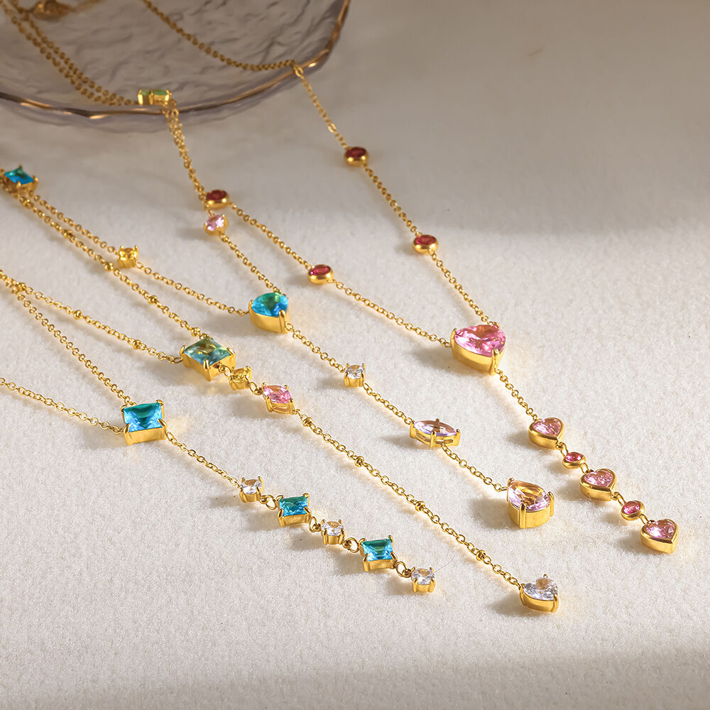 Elegant Droplet Heart Stainless Steel Waterproof Gold Color Zircon Women's Pendant Necklaces h5 Picture2