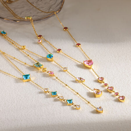 Elegantes Collares Con Colgante De Circonita Color Oro, Forma De Corazón Y Gota, De Acero Inoxidable, Resistentes Al Agua. 2