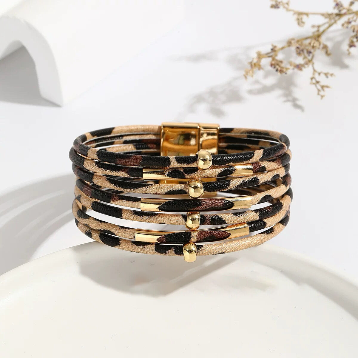 Retro Leopard Print Pu Women's Bangles h5 Picture2