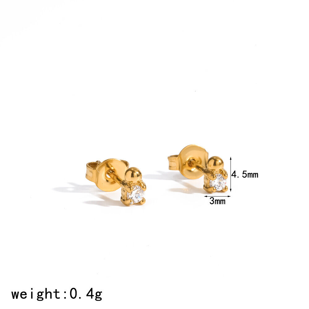 Simple Series Geometric Shape Stainless Steel Waterproof Gold Color Rhinestone Women's Stud Earrings