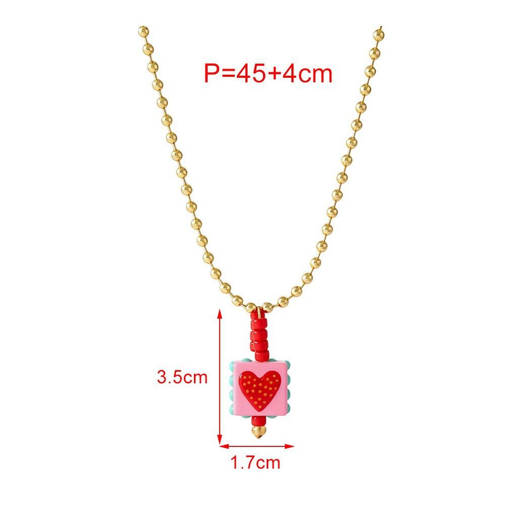 Romantic Series Sweet Heart Beads Rectangle Resin Women's Beaded Necklaces Picture4