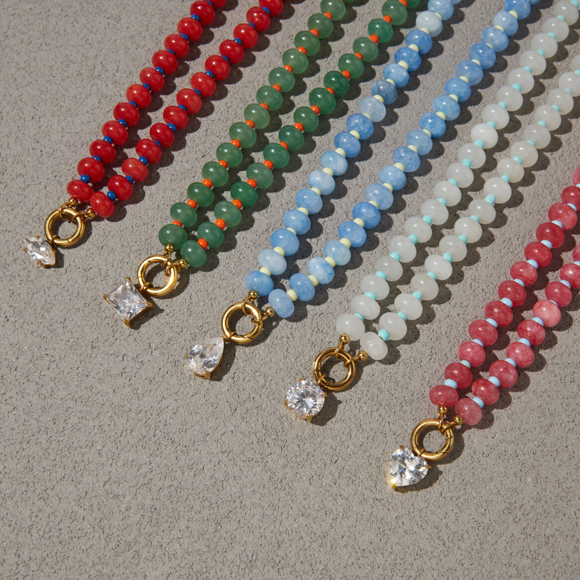 Romantic Elegant Droplet Heart Beads Rectangle Natural Stones   Gold Color  Zircon Women's Beaded Necklaces 2