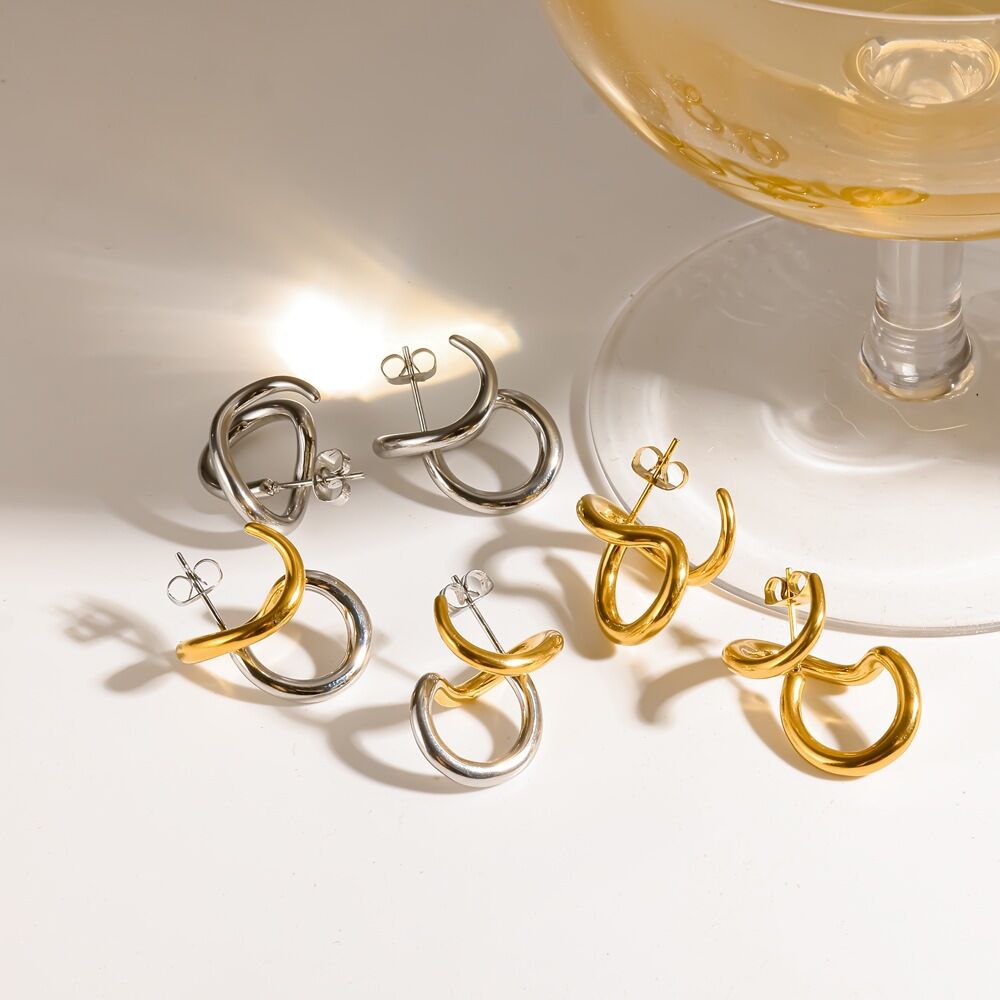 Boucles D'Oreilles Puces Pour Femmes, En Acier Inoxydable Imperméable, Forme Géométrique, Couleur Or 2