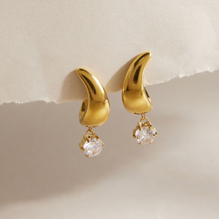 Simple Series Elegant Irregular Shape Stainless Steel Waterproof   Gold Color  Zircon Women's Drop Earrings h5 Picture3