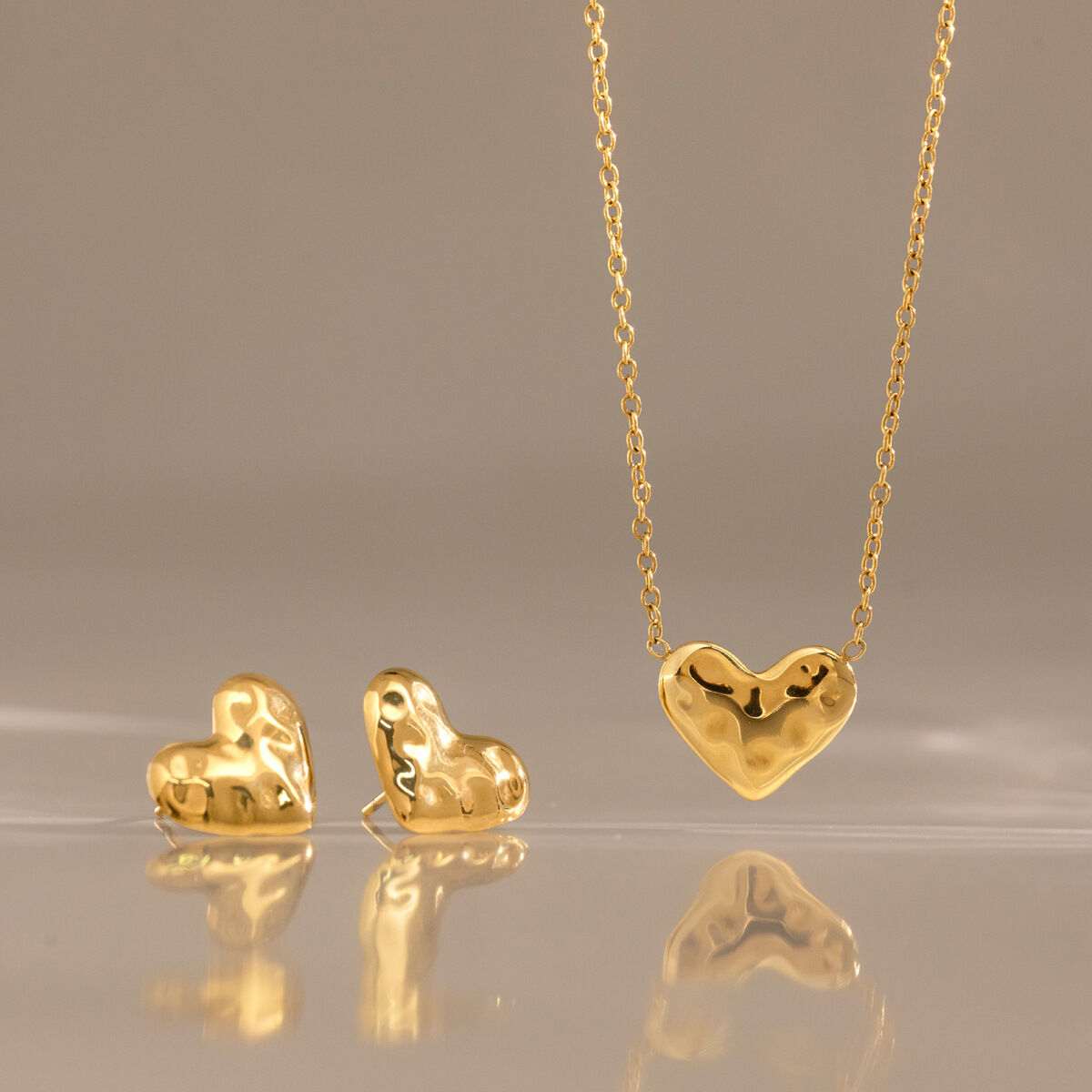 Conjunto De Collares Para Mujer De La Serie Romantic Simple Heart, De Acero Inoxidable, Resistentes Al Agua Y Color Dorado. h5 Imagen3