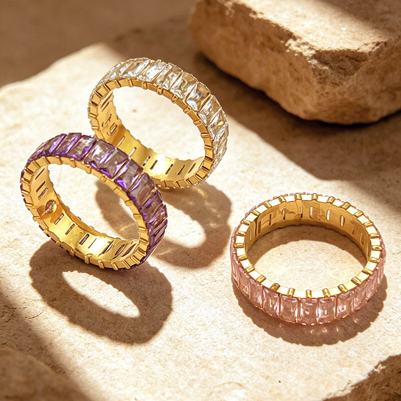 Luxurious Series Geometric Shape Stainless Steel Waterproof Gold Color Zircon Women's Gemstone Rings h5Picture2