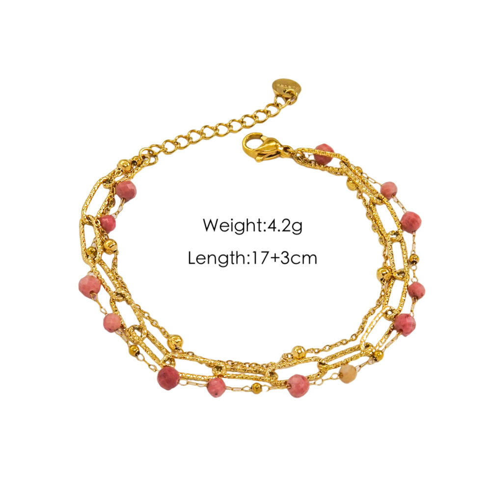 Simple Series Sweet Beads Chain Stainless Steel Waterproof   Gold Color  Natural Stone Women's Chain Bracelets 
