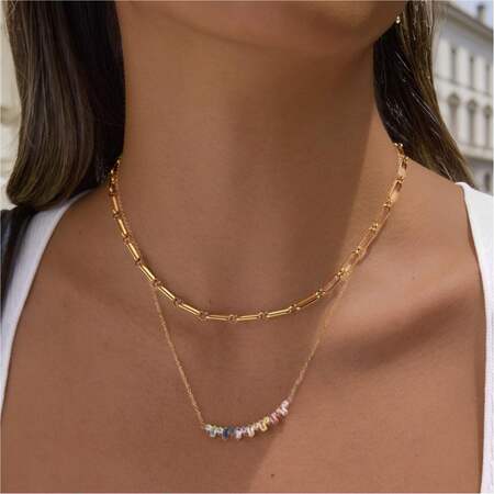 Luxurious Series Elegant Rectangle Stainless Steel Waterproof Gold Color Zircon Women's Pendant Necklaces