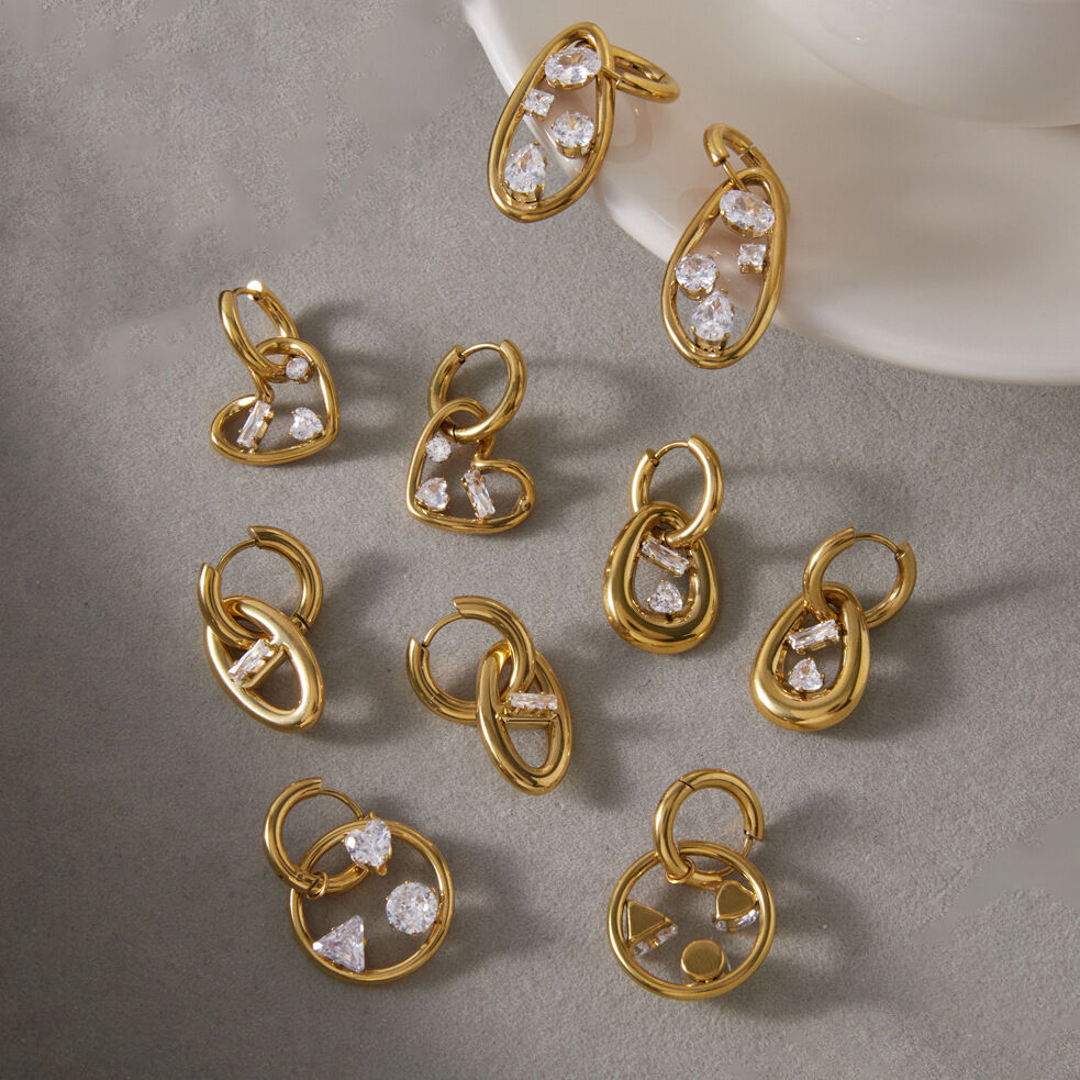 Romantic Series Elegant Heart Ellipse Shape Stainless Steel Waterproof   Gold Color  Women's Drop Earrings