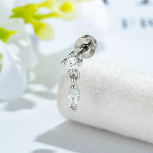 Simple Series Geometric Shape Copper Zircon Women's Piercing Earrings h5 Picture2