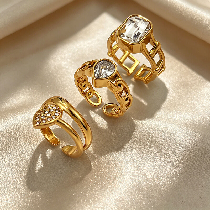 Tropfenförmiger, Wasserdichter Damenring Aus Edelstahl In Goldfarbe Mit Zirkonia h5 Bild4