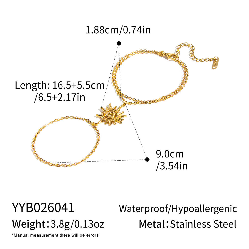 Sun Shape Stainless Steel Waterproof Gold Color Women's Hand Chain