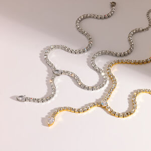 Elegant Stainless Steel Waterproof Gold Color Rhinestone Women's Chain Necklaces h5 Picture2