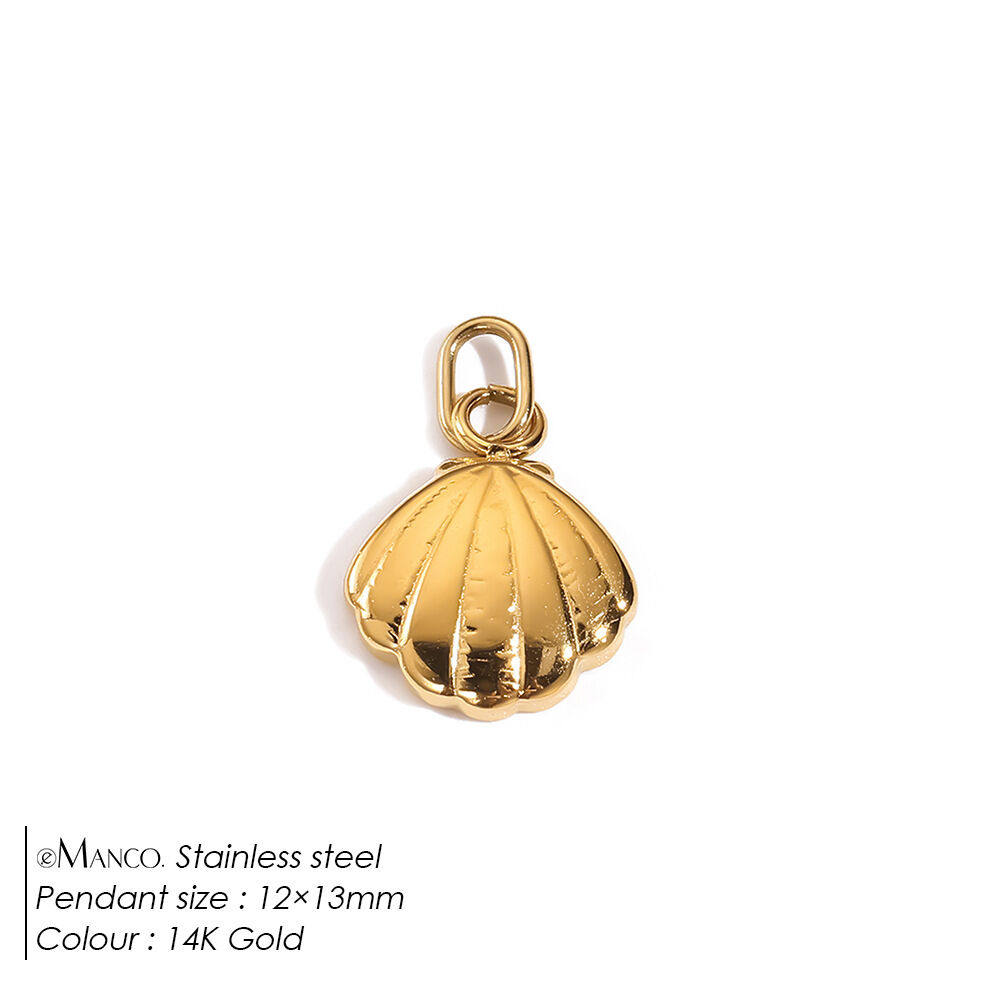 Simple Series Niedliche Muschel-Seestern-Anhänger aus Edelstahl, wasserdicht, goldfarben, für Damen 