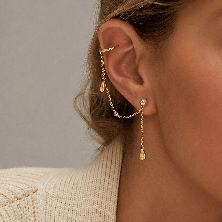 Boucles D'Oreilles Pendantes Pour Femme, Collection Romantique, Avec Chaîne À Pompon, Forme Elliptique, En Acier Inoxydable Étanche. Image3