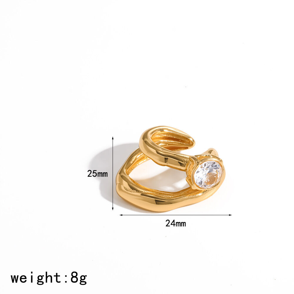 Boucles D'Oreilles Manchette Pour Femmes, Style Punk, Forme Géométrique, Acier Inoxydable, Couleur Or, Imperméables, Ornées De Strass.