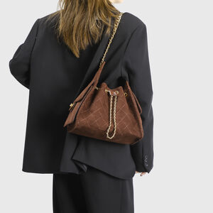 Casual Style Quilted Stitching Metal Hardware Solid Color Suede Women's Bucket Shoulder Bags h5 Picture3