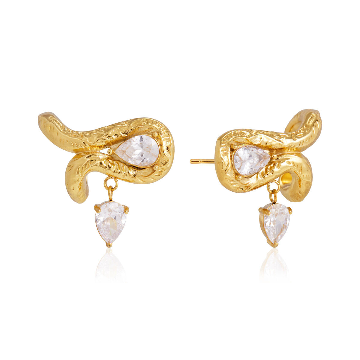 Boucles D'Oreilles Puces Pour Femmes, Collection Simple, Style Décontracté, En Forme De Goutte Irrégulière, En Acier Inoxydable Étanche, Couleur Or, Avec Zircon. Image4