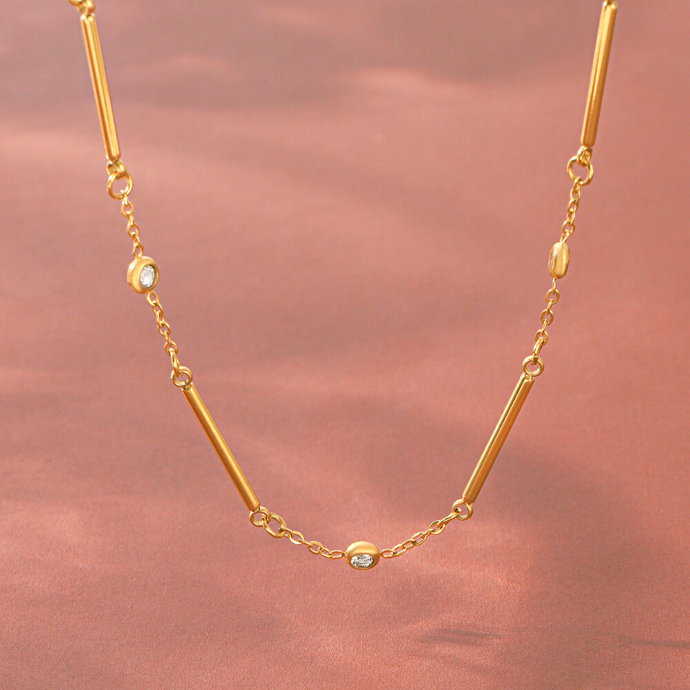 Simple Series Daily Chain Circle Stainless Steel Waterproof Gold Color Zircon Women's Chain Necklaces Picture3